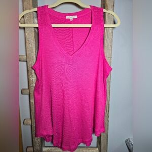 Z Supply Rib Hacci Vagabond Party Pink Ribbed Knit V-Neck Tank Top Small